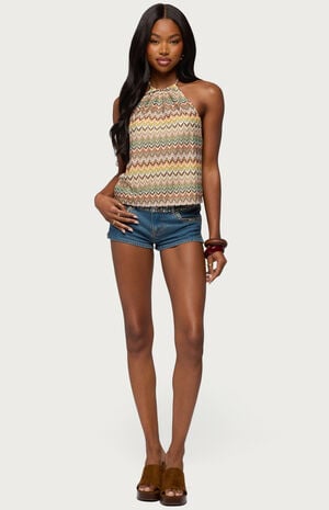 Kelsie Zigzag Crochet Halter Top image number 4