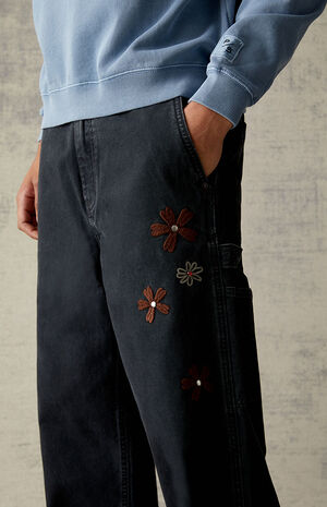 Baggy Black Embroidered Jeans image number 2