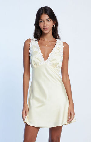 Lace Trim Satin Mini Dress image number 2