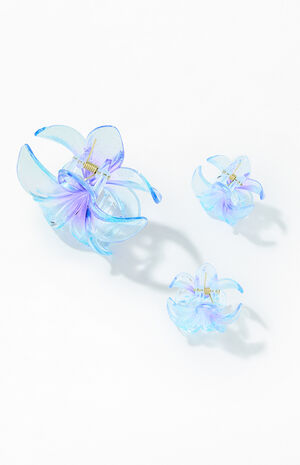 3 Pack Blue Plumeria Flower Hair Claw Clips image number 4