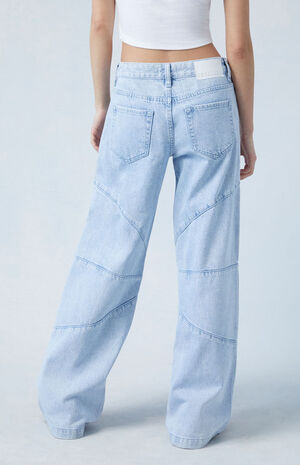 Eco Light Indigo Seamed Low Rise Baggy Jeans image number 4