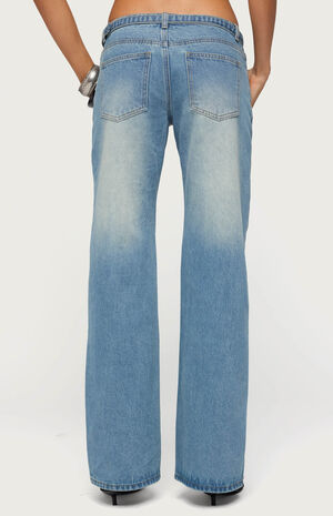 Belted Low Rise Straight Leg Jeans image number 3