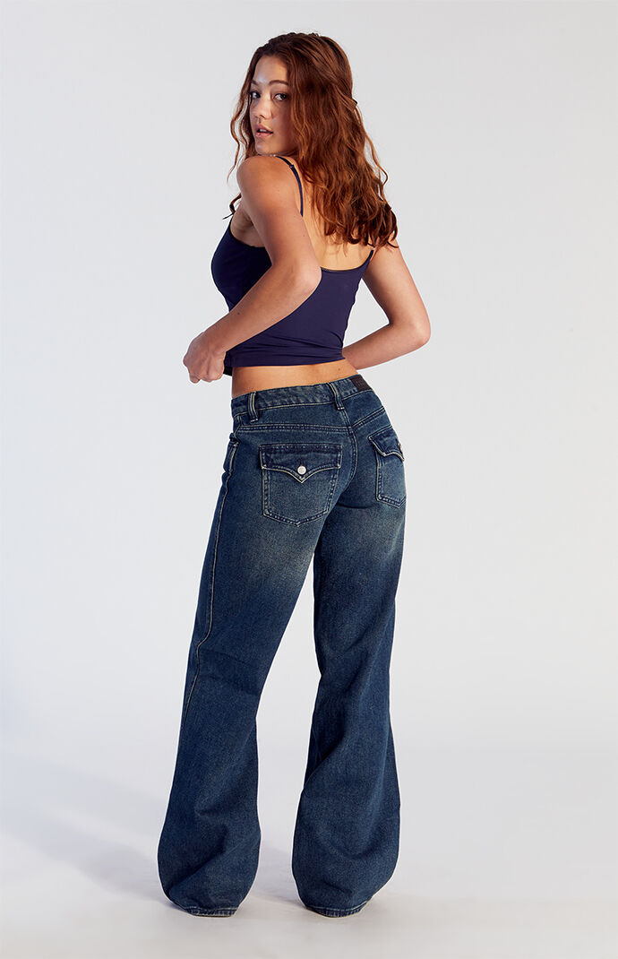 Pacsun Casey Low Rise Baggy Jeans Button Pocket Dark Indigo