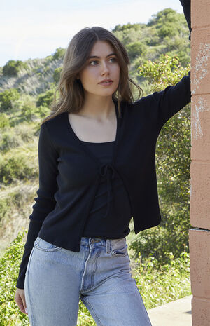 Black Greta Long Sleeve Tie Front Top image number 1