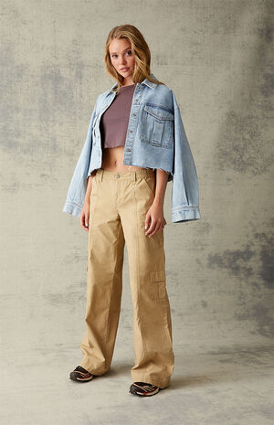 Tan Low Rise Puddle Pants image number 2