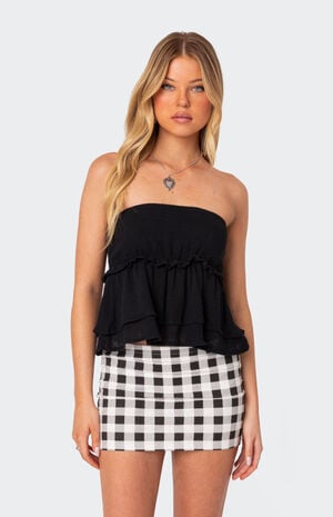 Linen Look Strapless Peplum Top image number 1