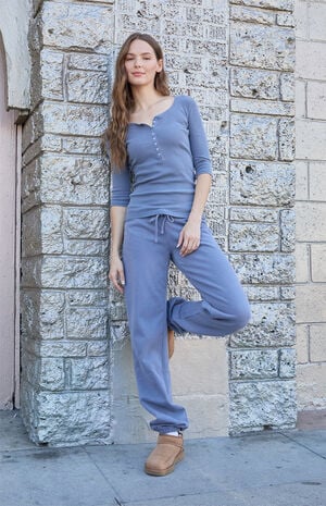 Dark Gray Zelly Henley Long Sleeve Top image number 4