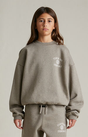 Kids Heather Grey University Fleece Crew Neck Sweatshirt image number 2