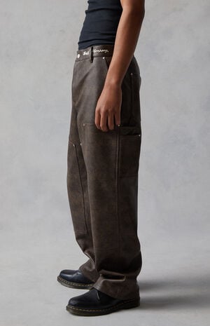 Faux Leather Double Knee Carpenter Pants image number 3