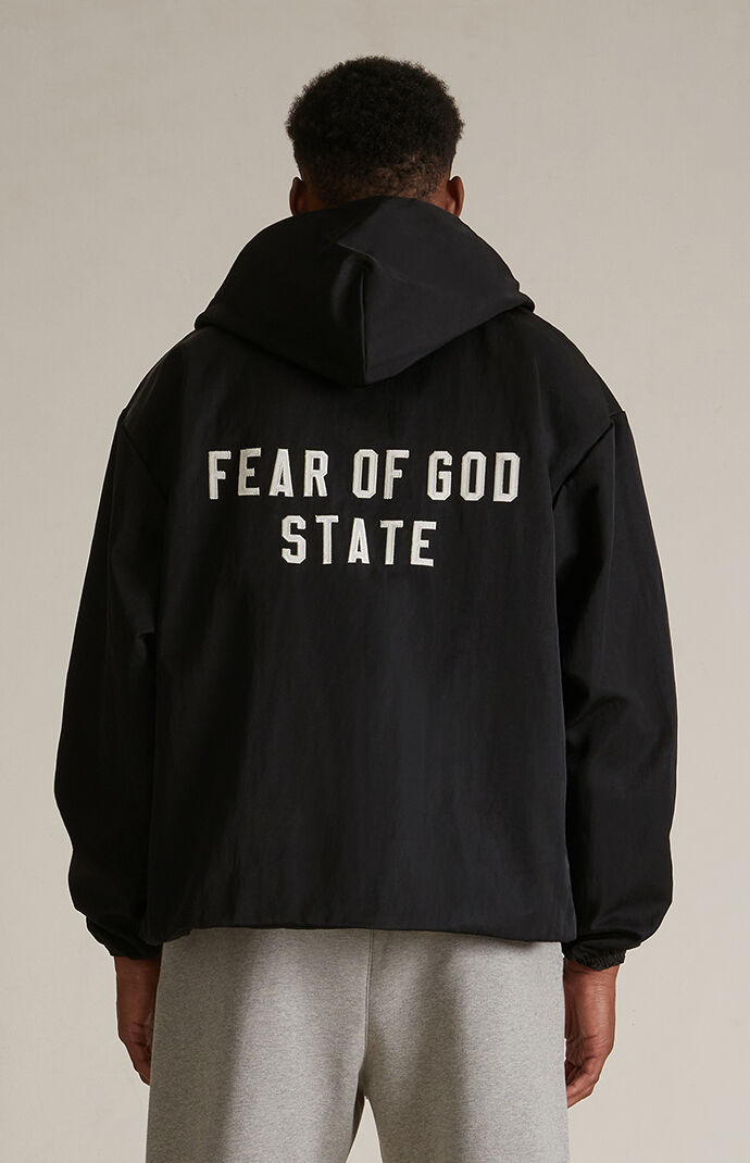 Fear of God Essentials Black Textured Nylon Hooded Jacket