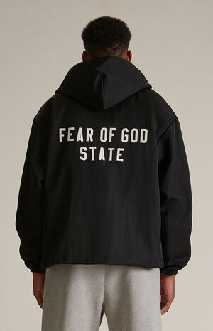 Black Textured Nylon Hooded Jacket image number 4