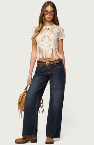 Kira Sheer Lace Fringe Top image number 5