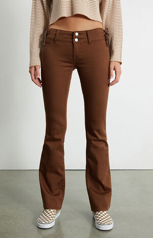 Brown Lace-Up Low Rise Bootcut Jeans image number 3