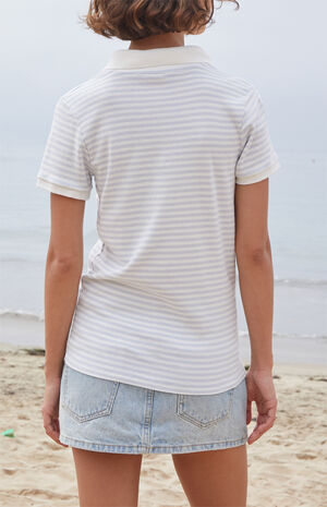 White & Light Blue Striped Polo Shirt image number 3