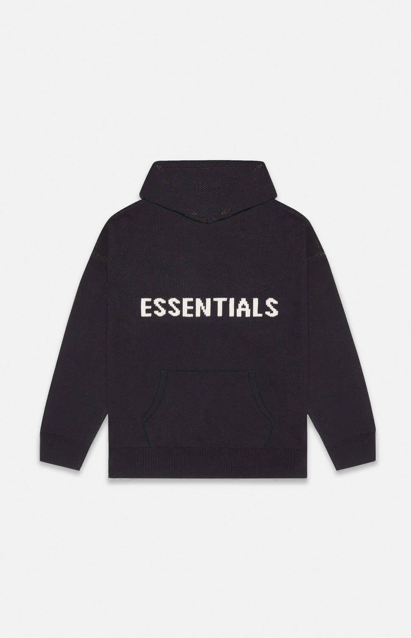 Essentials black knit hoodie deals