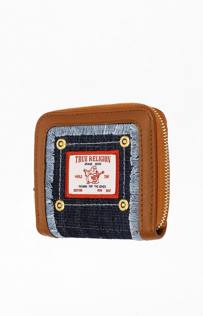 True Religion Dark Denim Frayed Edge Zip Small Wallet