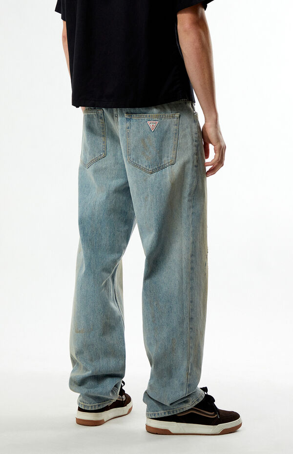 GUESS Originals Medium Blue Distressed Baggy Jeans