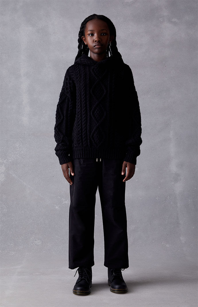 Kids Fear of God Essentials Jet Black Cable Knit Hoodie | PacSun