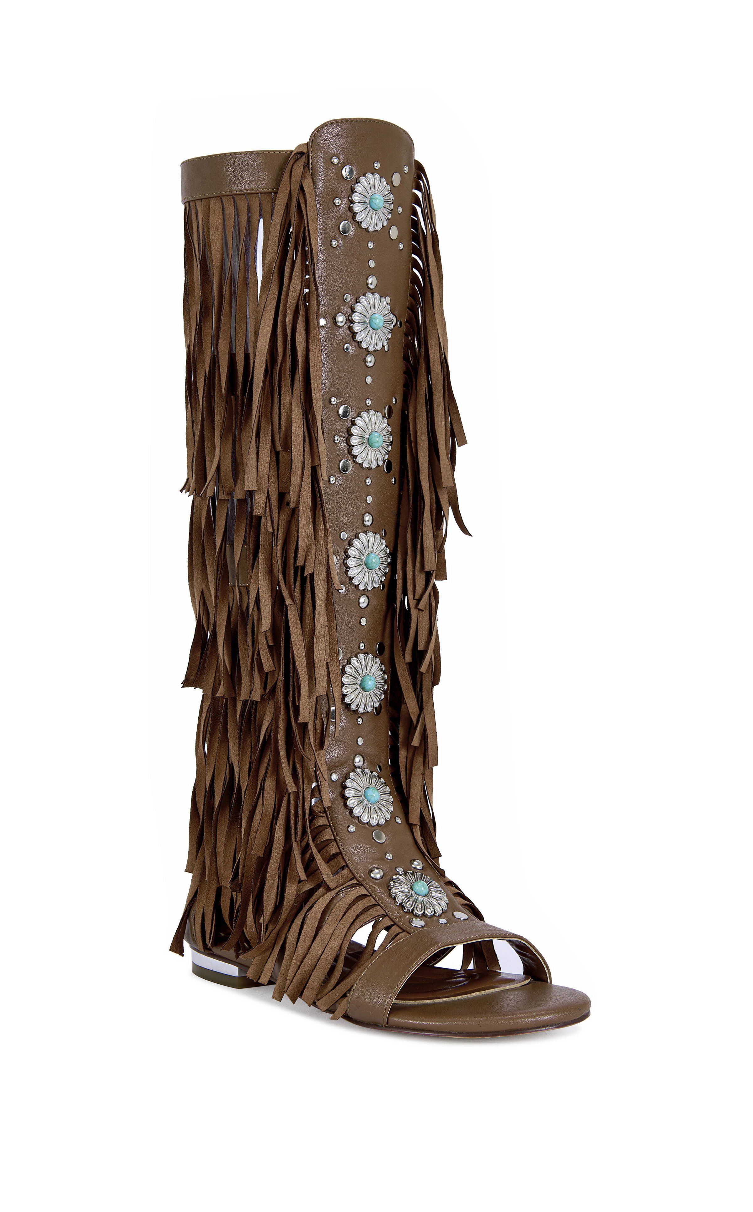 AZALEA WANG Women's Dustine Brown Fringe Sandal Booties
