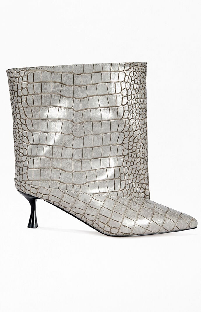 AZALEA WANG Women's Hayek Silver Crocodile Stiletto Booties