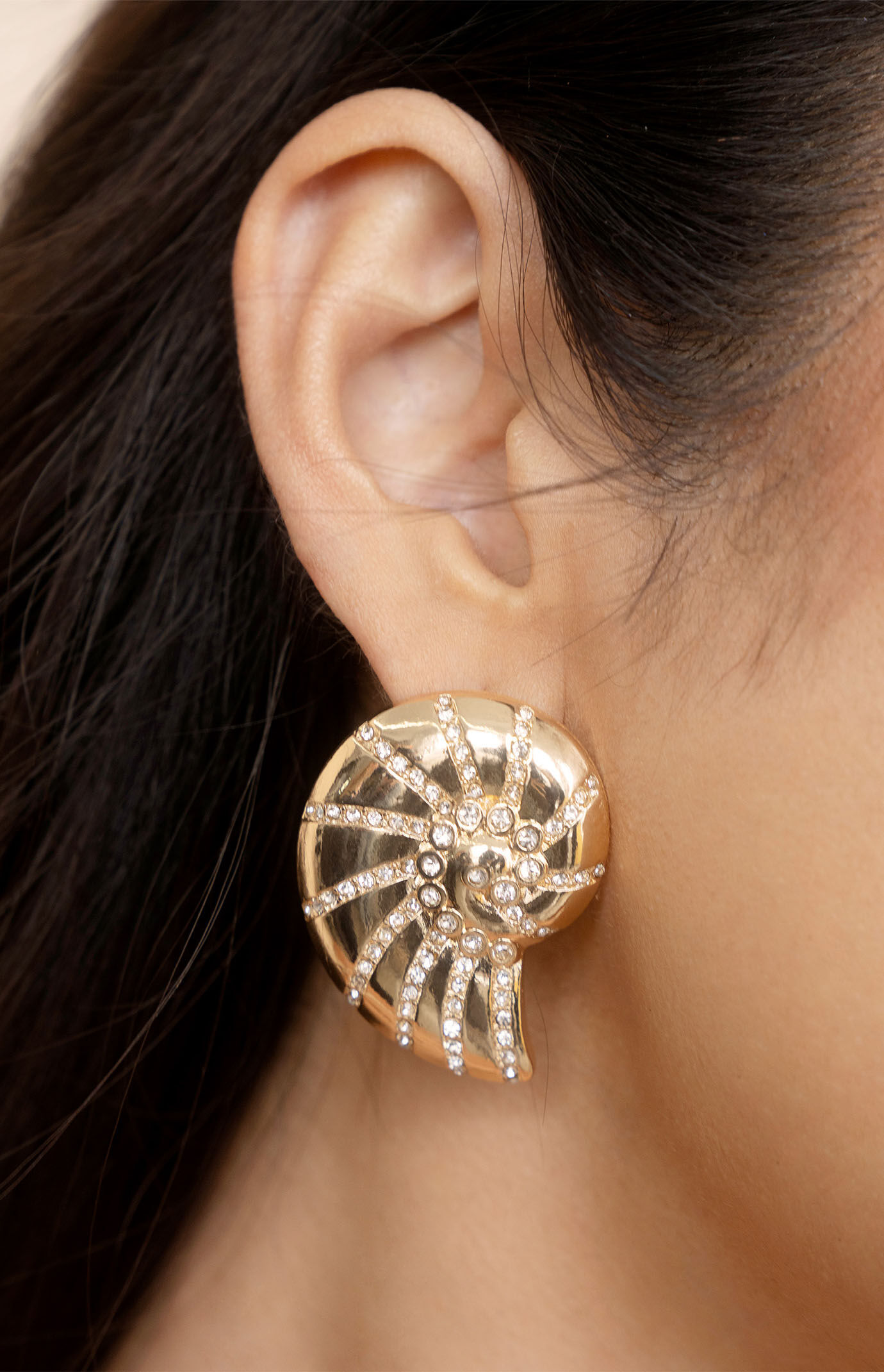 Ettika Crystal Studded Nautilus Shell Earrings