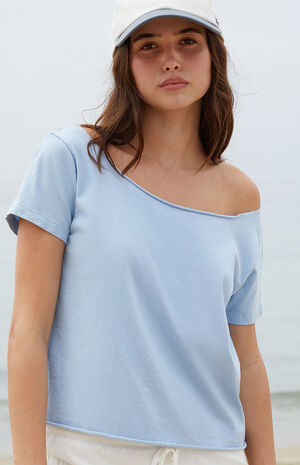Light Blue Robyn Off-The-Shoulder Short Sleeve Top image number 1
