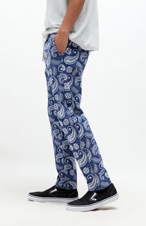 Navy Paisley Cotton Drawstring Trousers image number 1