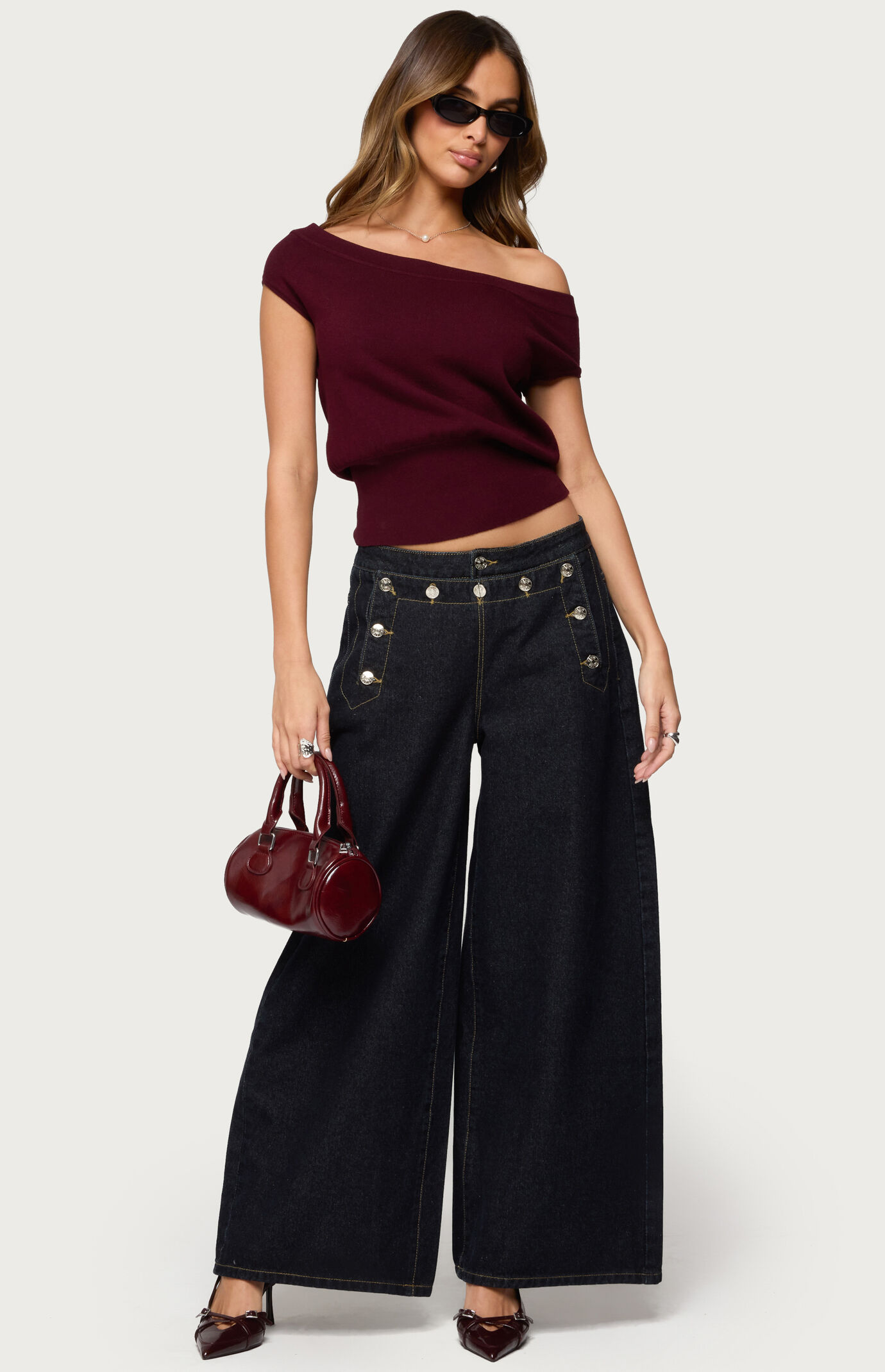 Edikted Frida Buttoned Low Rise Baggy Jeans