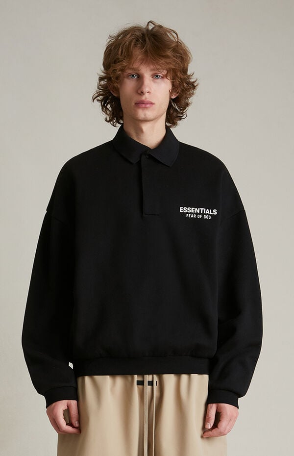 Fear of God ESSENTIALS Black Fleece Polo Sweatshirt | Pacsun
