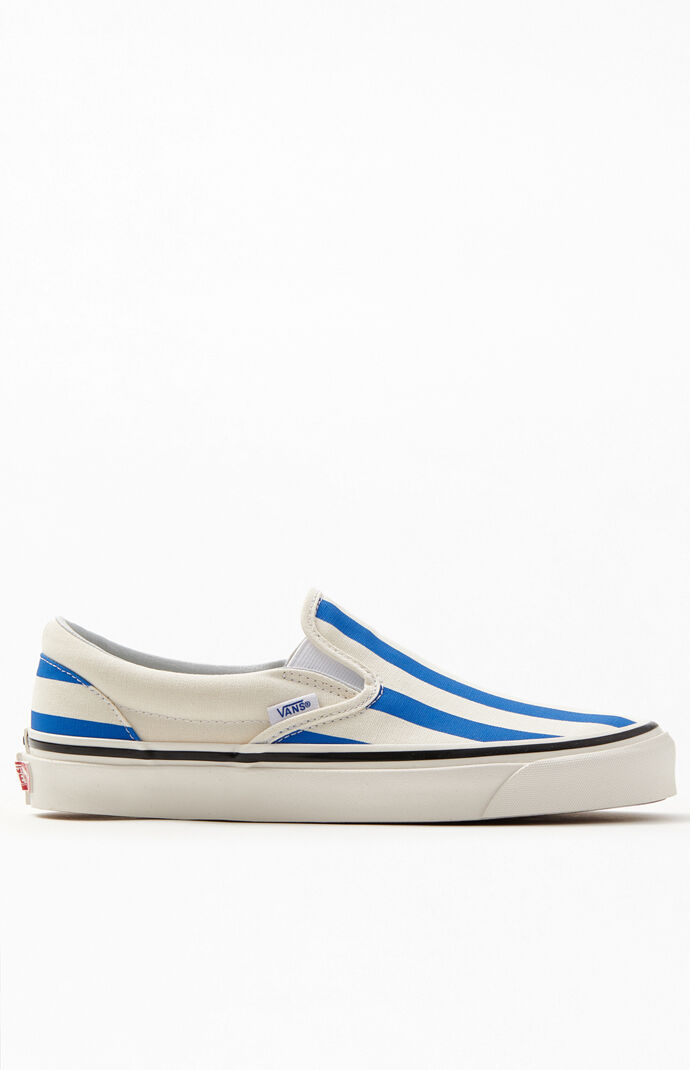 off white vans with blue stripe