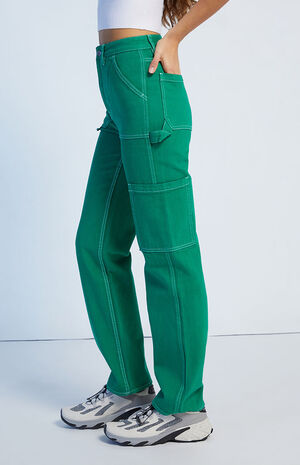 Green Patch Pocket Boyfriend Carpenter Pants image number 3