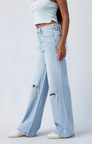Light Indigo Ripped Dakota Mid Rise Baggy Jeans image number 3