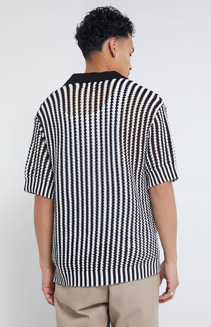 Crochet Button Down Short Sleeve Sweater image number 3