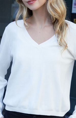 White V-Neck Sweater image number 2