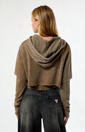 Vintage Layered Cropped Hoodie image number 4