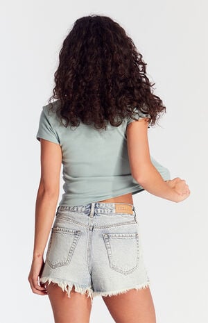 Acid Wash Ripped Button Fly High Waisted Denim Festival Shorts image number 4