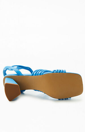 Women's Blue Strappy Heeled Sandals image number 4