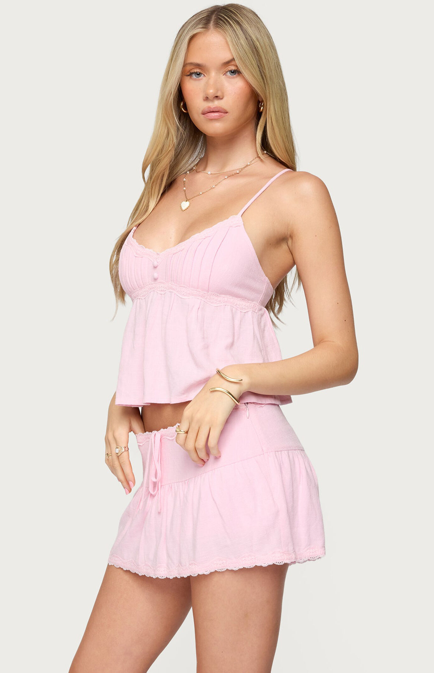 Edikted Selene Lacey Pleated Tank Top | Pacsun