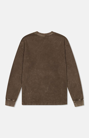 Chocolate Thermal Enzyme Washed Vertical Logo Long Sleeve T-Shirt image number 2