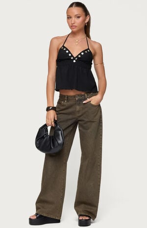 Textured Iridescent Babydoll Halter Top image number 5