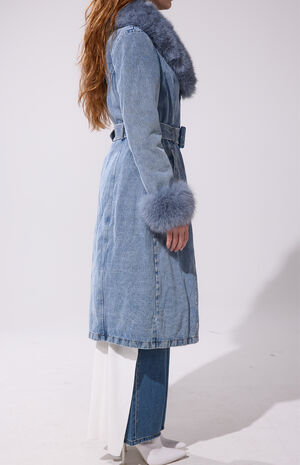Kaya Denim Faux Fur Trench Coat image number 3