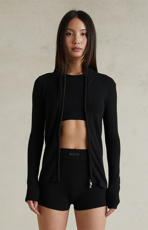 Women's Jet Black Ribbed Jacket image number 2