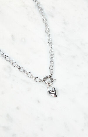 Silver Puffy Heart Cable Chain Necklace image number 2