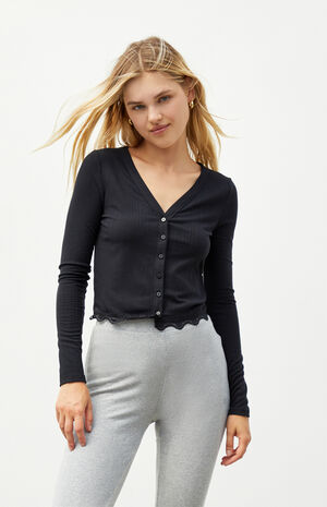 Lace Trim Button Front Top Lace Trim Button Front Top image number null
