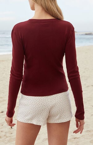 Burgundy Ainsley Long Sleeve Crop Top image number 4