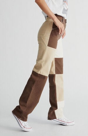 Tan & Brown Patchwork&nbsp;Boyfriend Carpenter Pants image number 2