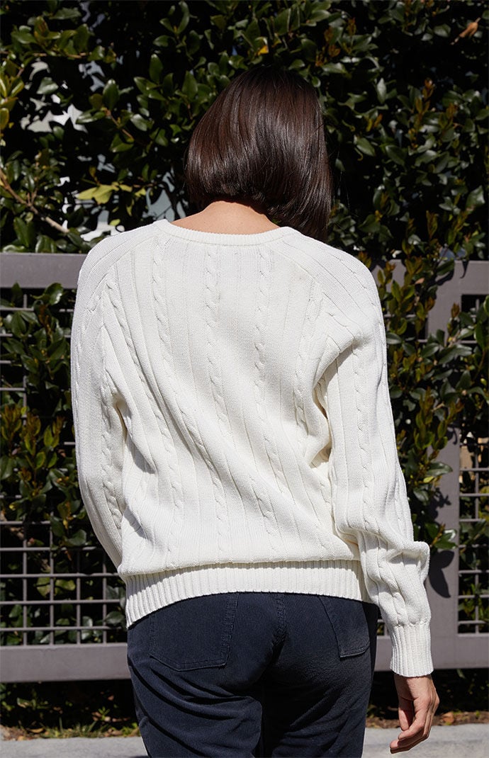 John Galt White Ida Cable Knit Sweater