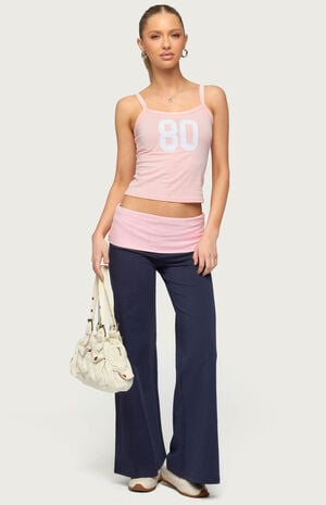 Petite Wide Leg Contrast Foldover Pants image number 5