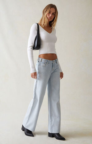 Eco Light Indigo Belted Wide Leg Jeans image number 3