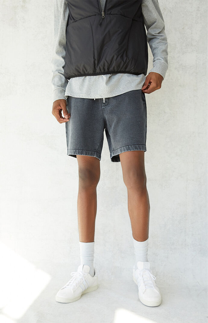 Black Vintage Wash Fleece Drawstring Volley Shorts
